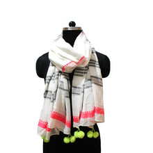 Load image into Gallery viewer, Neon stripes and pom pom scarf