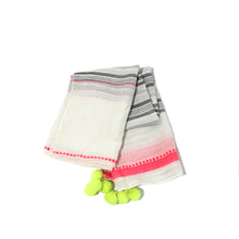Load image into Gallery viewer, Neon stripes and pom pom scarf